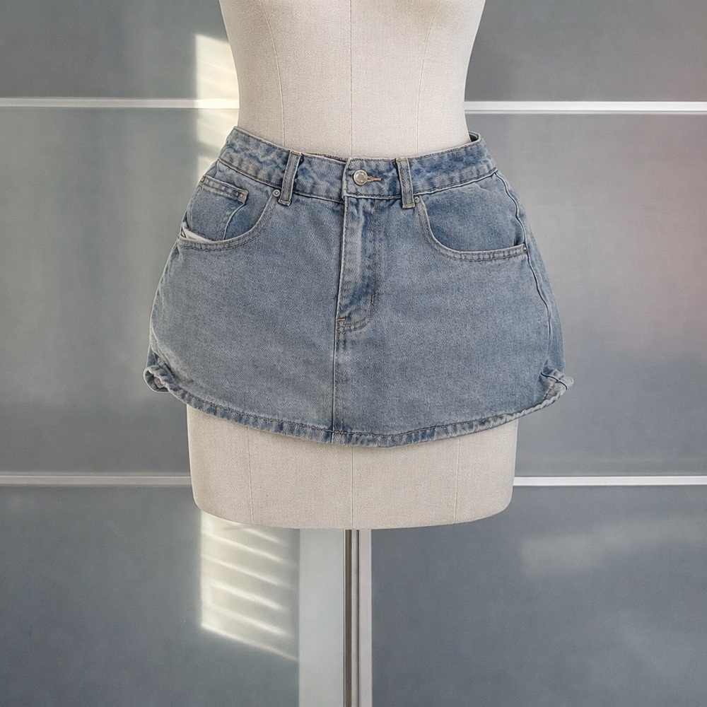 Edikted Blue Denim Mini Skirt